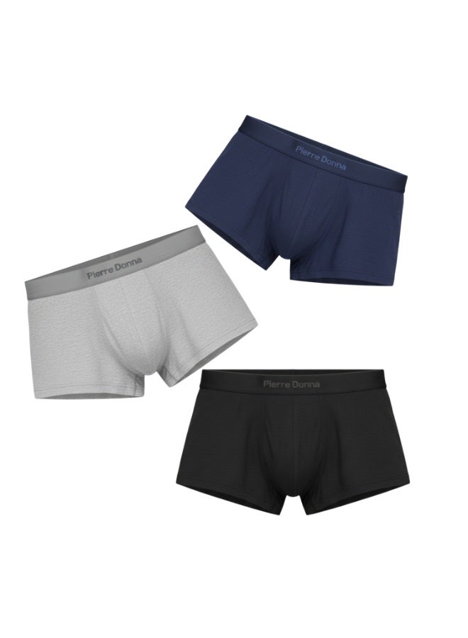 بيير دونا رجالي بوكسر قصير داخلي طقم 3 قطع – أسود، رمادي فاتح وكحلي | قطن مكعب ناعم | جودة كورية فاخرة | مريح في الارتداء | المقاس XXL - Image 1